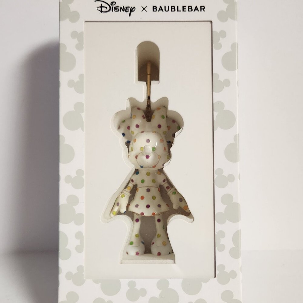 Disney Baublebar Minnie Mouse Bag Charm Keychain Polka Dot White New In Box